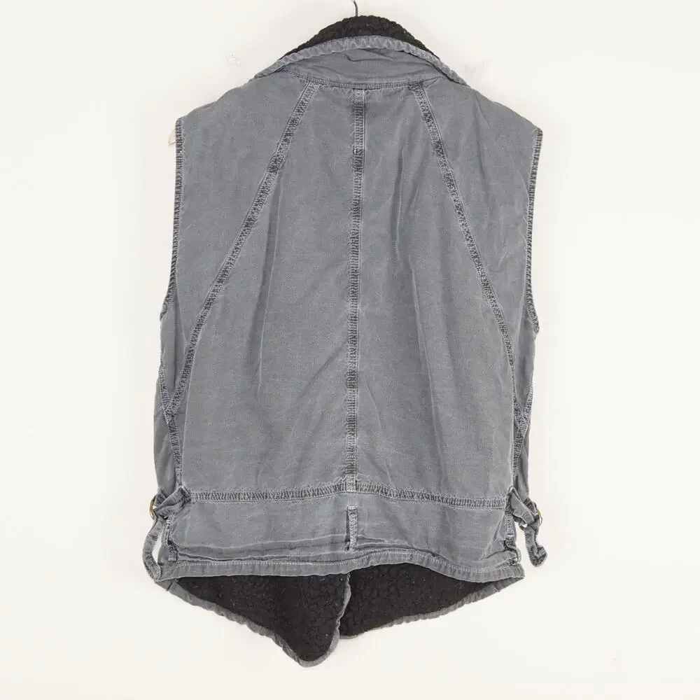 NSF Washed Gray Oversized Utility Vest Sherpa Lined Womens Sz M - Picture 2 of 8